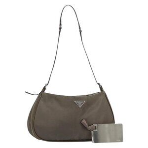 Authentic PRADA Shoulder Bag Nylon Khaki Silver